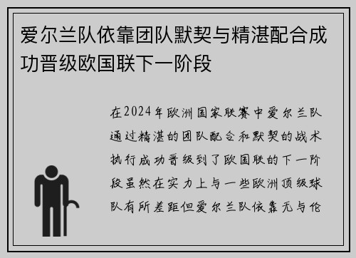 爱尔兰队依靠团队默契与精湛配合成功晋级欧国联下一阶段